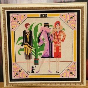 Rare Vtg French School Needlepoint Fashion 1930